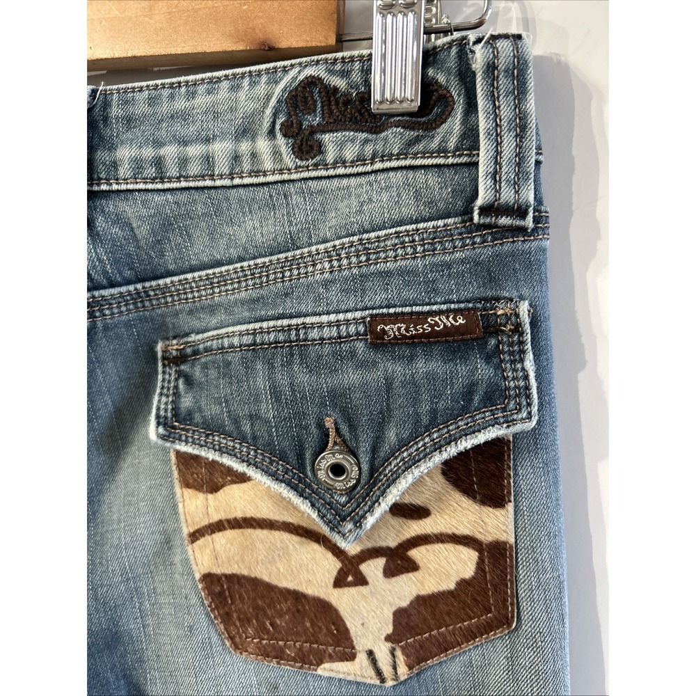 Miss Me Y2K Low Rise Western Print Cowhide Pocket Jeans Boot Cut Sz 28